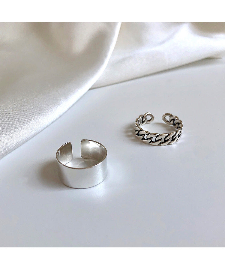 “S925 sterling silver plating” minimalist glossy open ring female ins wind retro twist lock chain index finger ring middle finger ring finger Netflix same models explosion jewelry