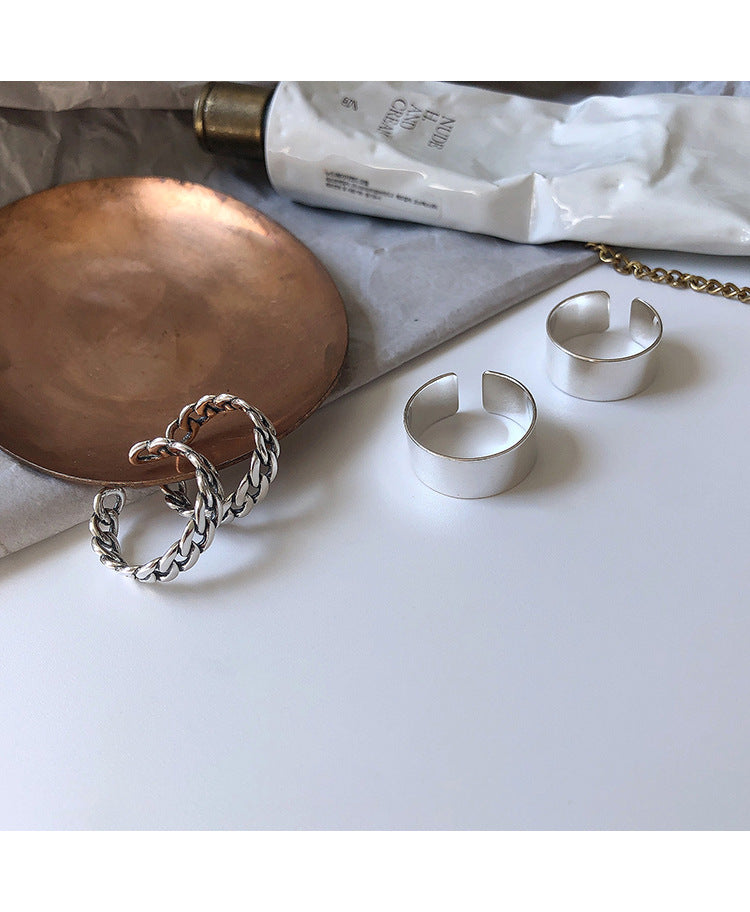 “S925 sterling silver plating” minimalist glossy open ring female ins wind retro twist lock chain index finger ring middle finger ring finger Netflix same models explosion jewelry