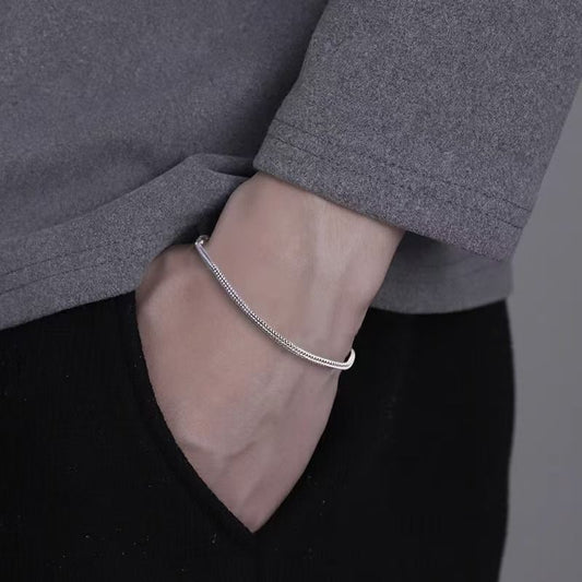 Business Minimalist Bracelet for Men - 925 Sterling Silver Minimalist Bracelet for Men | Anti-Allergic Matte Silver Bracelet Workplace Commuter