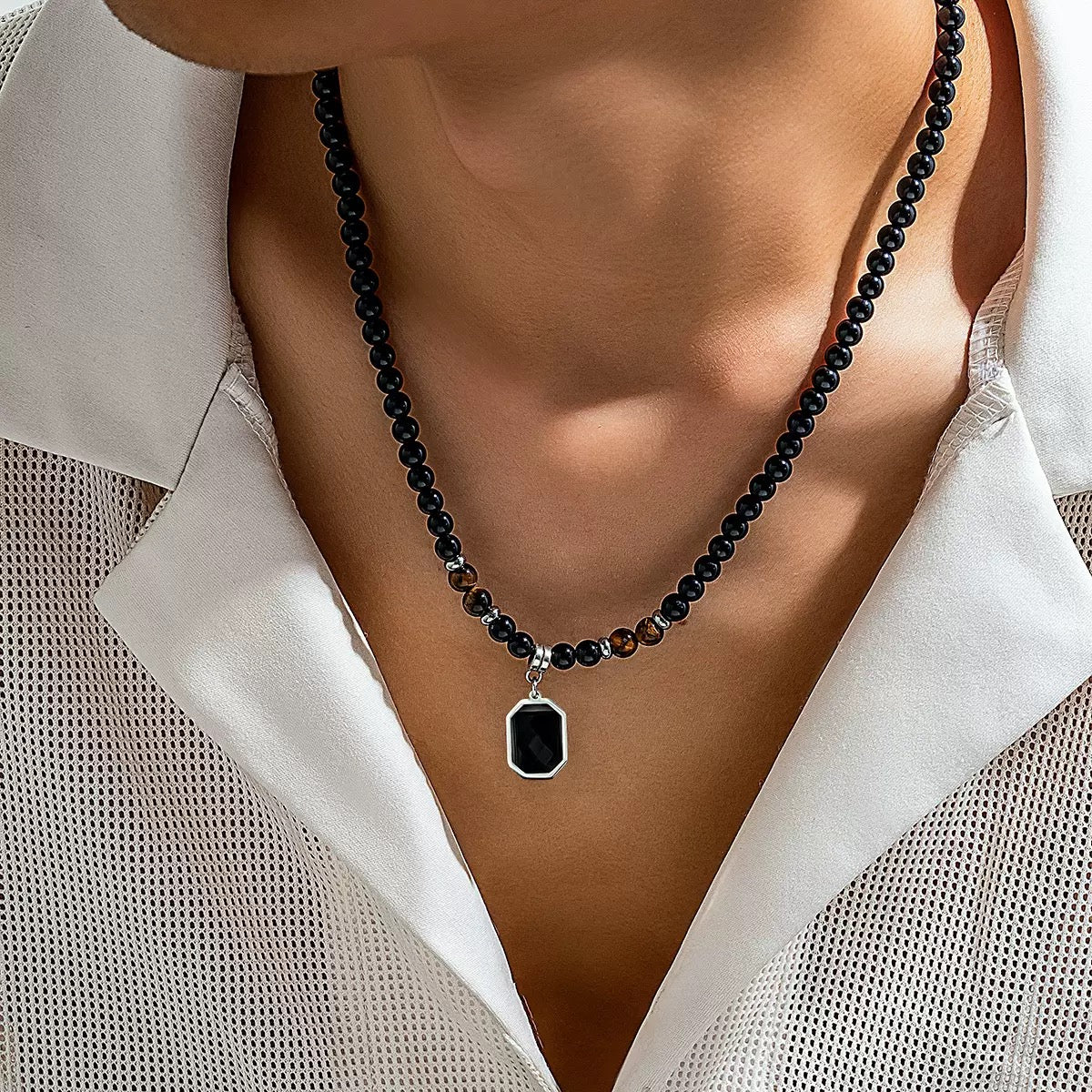 [LIVE DEAL] Y2K Cyberpunk Titanium Necklace ➜ Silver-Plated Geometric Beaded Chain | Hypoallergenic Men's Jewelry for Streetwear