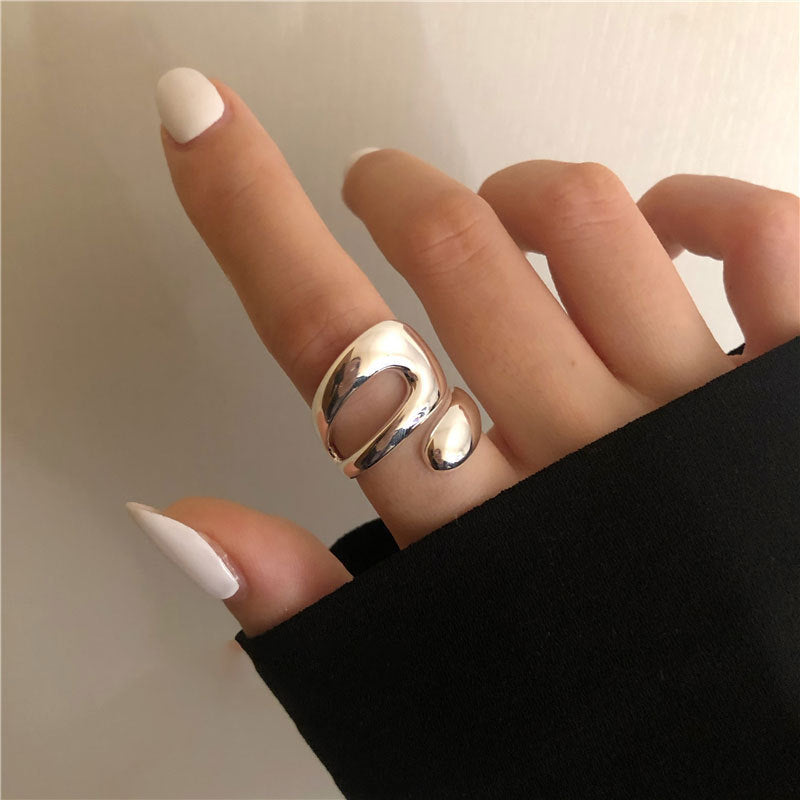 [LIVE SALE] Y2K Cyberpunk Ring ➜ 925 Silver Plated Geometric Open Adjustable Knuckle Ring | Hypoallergenic Unisex Jewelry Gift for Her/Him