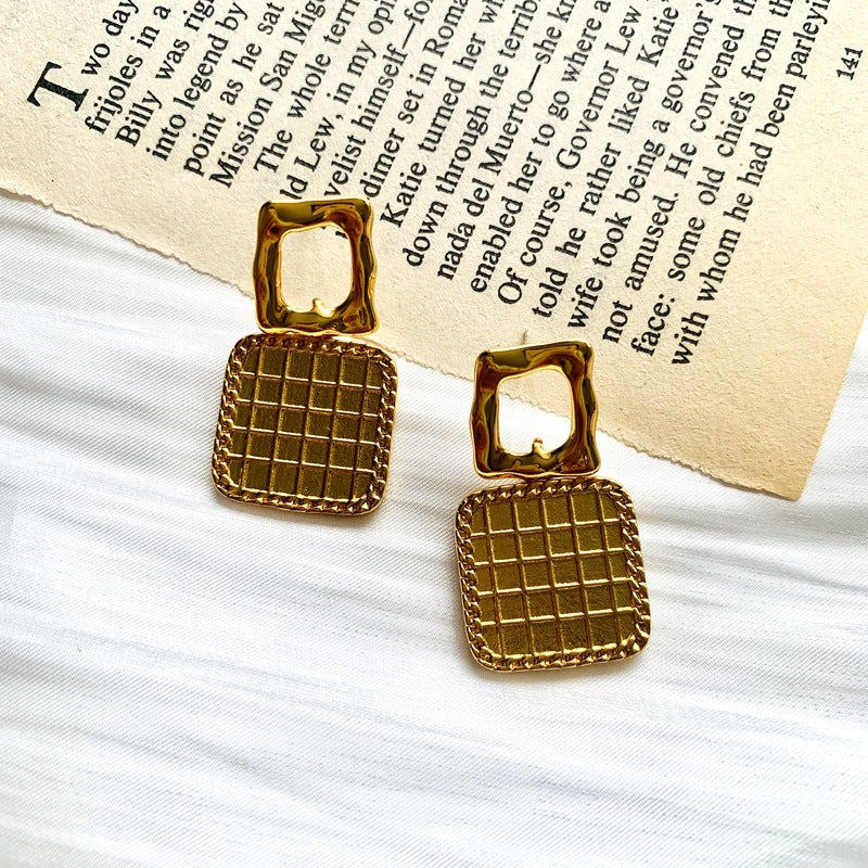 Architectural Cube Earrings - Hand-Polished Brass Minimalist Studs | Hypoallergenic Geometric Jewelry for Modern Wardrobes