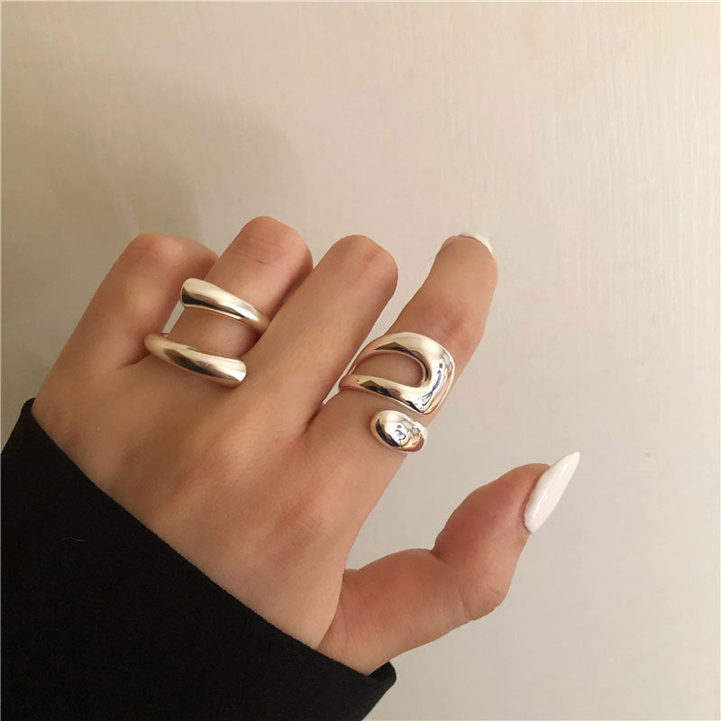 [LIVE SALE] Y2K Cyberpunk Ring ➜ 925 Silver Plated Geometric Open Adjustable Knuckle Ring | Hypoallergenic Unisex Jewelry Gift for Her/Him