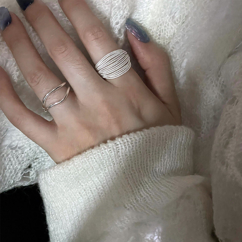 “S925 sterling silver plating” snake bone winding minimalist open ring | men and women with the same ins cool style multi-layer line ring index finger middle finger stacked wear 2025 this year gift