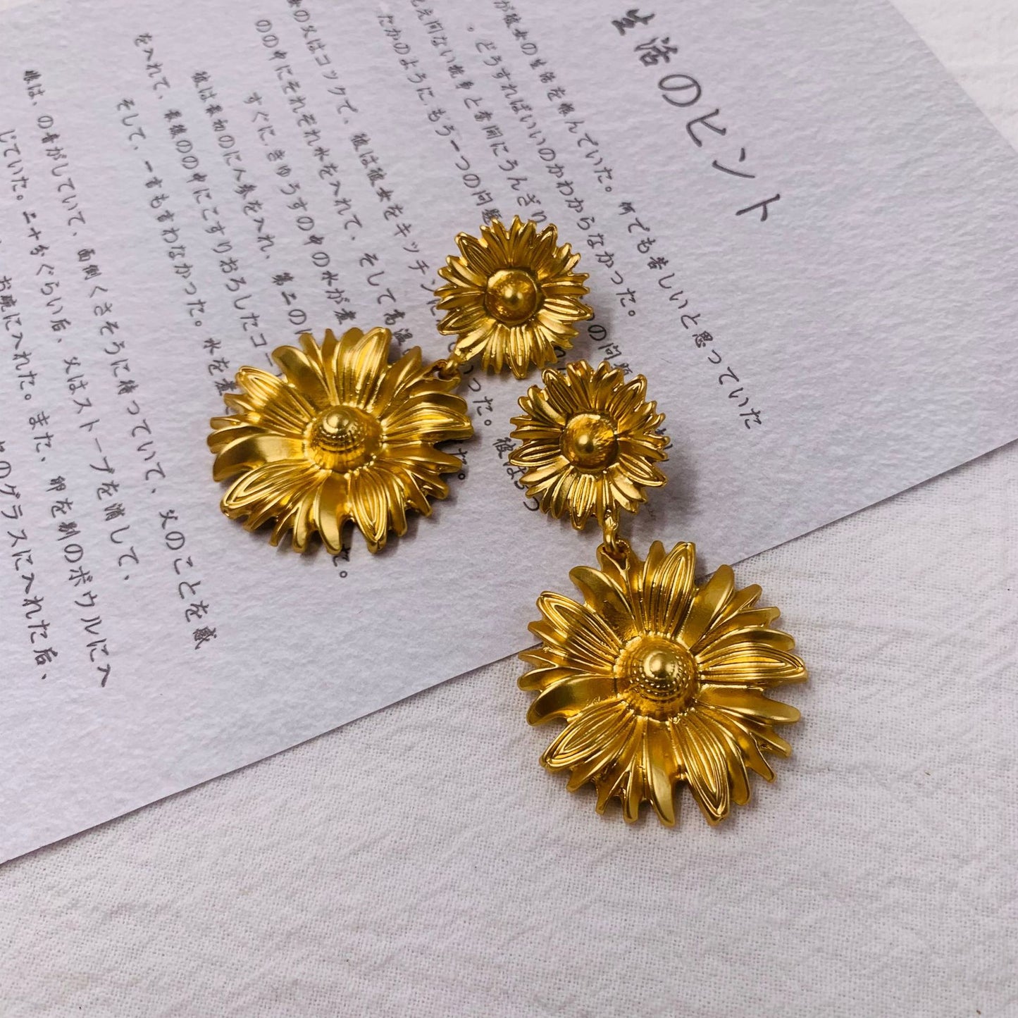 Victorian Sunflower Dangle Earrings - 18K Gold Plated Botanical Antique Drops with Hypoallergenic Silver Posts | Vintage Floral Jewelry Inspired by 19th Century Herbariums