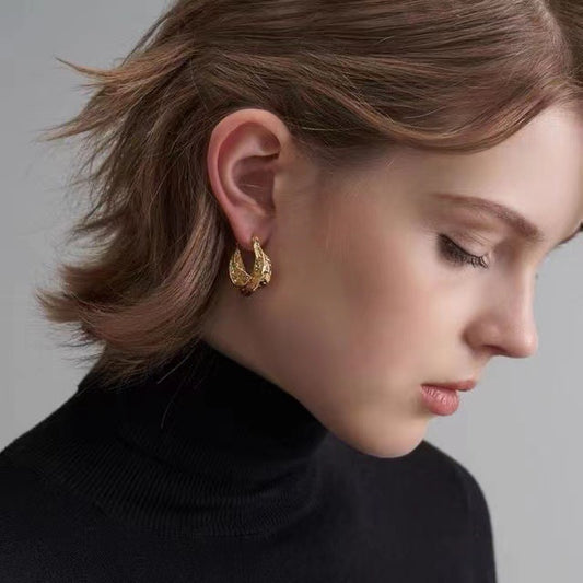 【French CELI Art Style】Vintage Hand-Hammered Brass Earrings with 18K Gold Plating | Luxury Minimalist Earrings for Work Date Nights & Events | Timeless French-inspired Jewelry