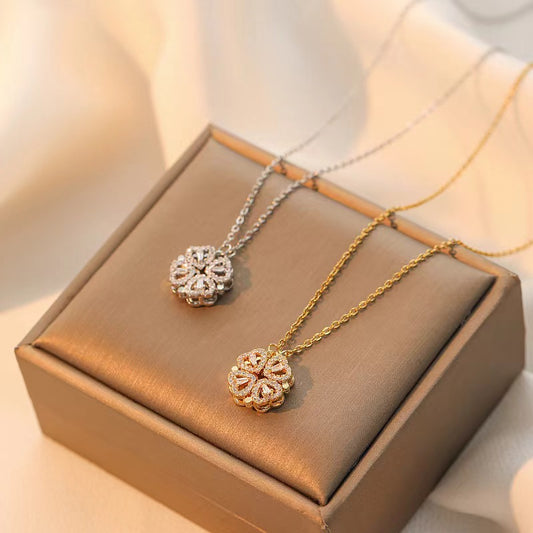 [LIVE SALE] Double Wear Heart Chain Ceiling, S925 Silver Four Leaf Clover Chain｜Adjustable Y2K Double Wear Mode｜18K Gold Vacuum Plated Without Loss of Color｜Valentine's Day Girlfriend's Gift #TikTok Stacking Pop-ups