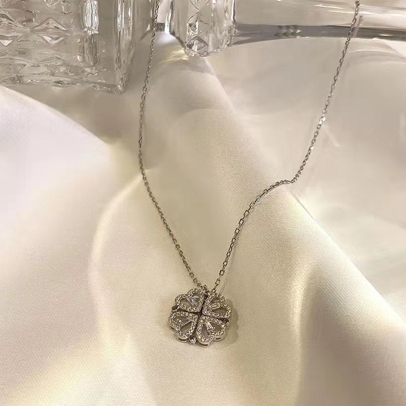 [LIVE SALE] Double Wear Heart Chain Ceiling, S925 Silver Four Leaf Clover Chain｜Adjustable Y2K Double Wear Mode｜18K Gold Vacuum Plated Without Loss of Color｜Valentine's Day Girlfriend's Gift #TikTok Stacking Pop-ups