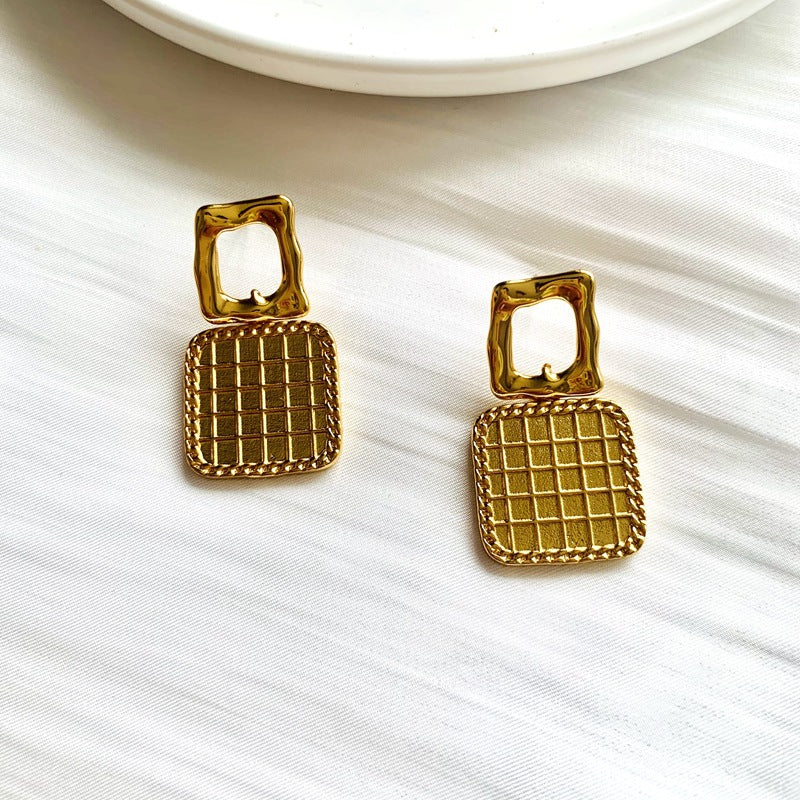 Architectural Cube Earrings - Hand-Polished Brass Minimalist Studs | Hypoallergenic Geometric Jewelry for Modern Wardrobes