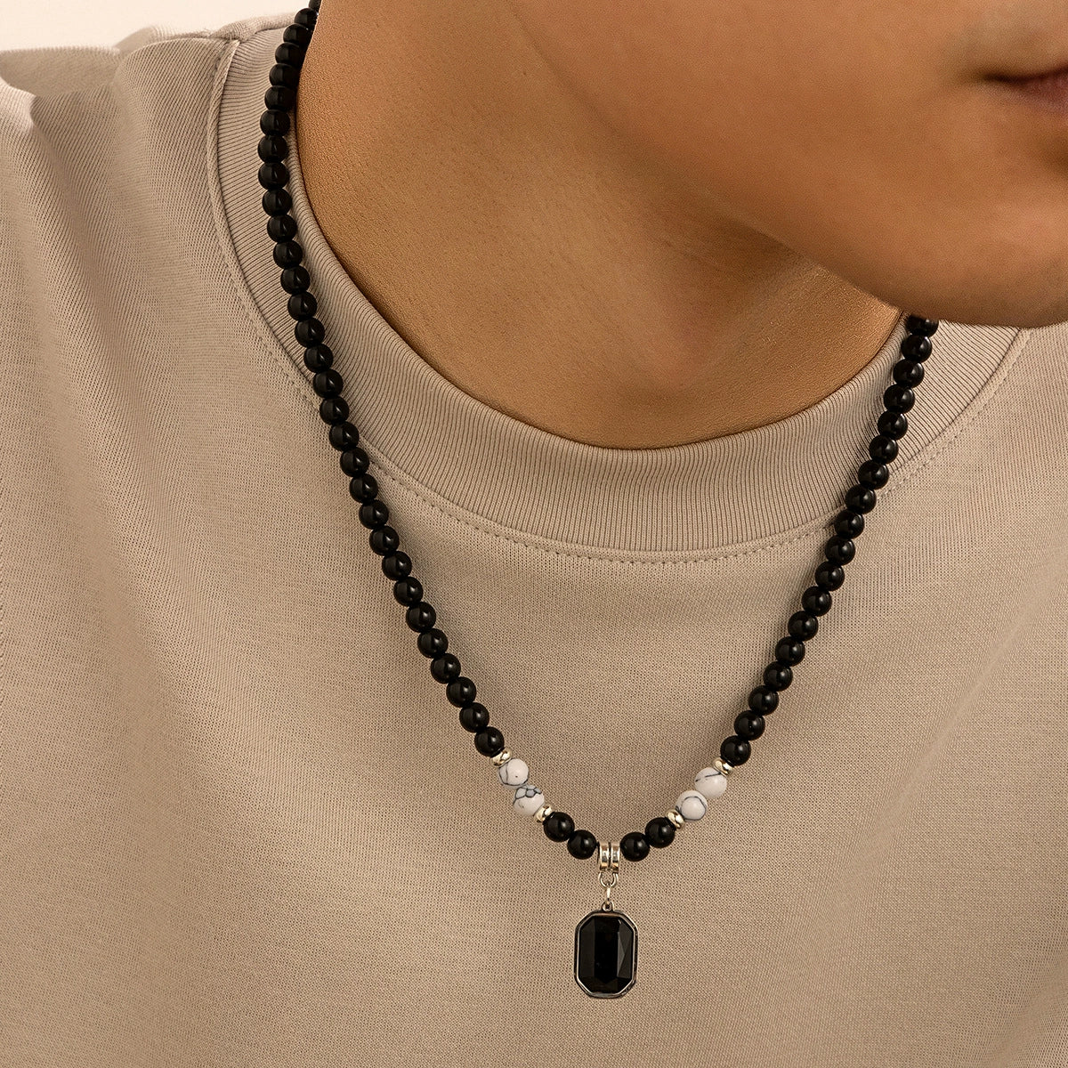 [LIVE DEAL] Y2K Cyberpunk Titanium Necklace ➜ Silver-Plated Geometric Beaded Chain | Hypoallergenic Men's Jewelry for Streetwear