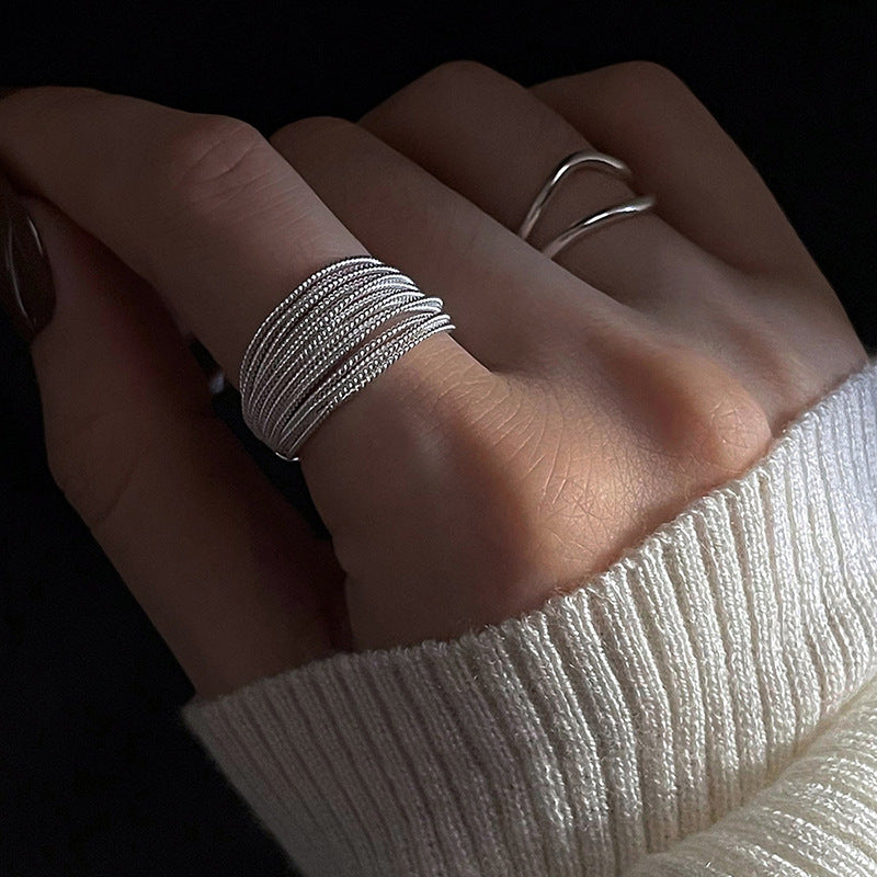 “S925 sterling silver plating” snake bone winding minimalist open ring | men and women with the same ins cool style multi-layer line ring index finger middle finger stacked wear 2025 this year gift