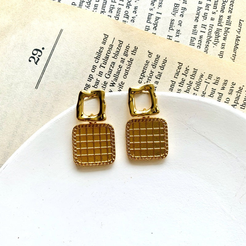 Architectural Cube Earrings - Hand-Polished Brass Minimalist Studs | Hypoallergenic Geometric Jewelry for Modern Wardrobes