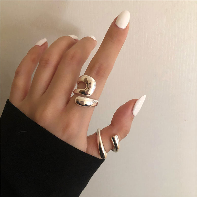 [LIVE SALE] Y2K Cyberpunk Ring ➜ 925 Silver Plated Geometric Open Adjustable Knuckle Ring | Hypoallergenic Unisex Jewelry Gift for Her/Him