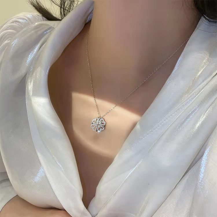 [LIVE SALE] Double Wear Heart Chain Ceiling, S925 Silver Four Leaf Clover Chain｜Adjustable Y2K Double Wear Mode｜18K Gold Vacuum Plated Without Loss of Color｜Valentine's Day Girlfriend's Gift #TikTok Stacking Pop-ups