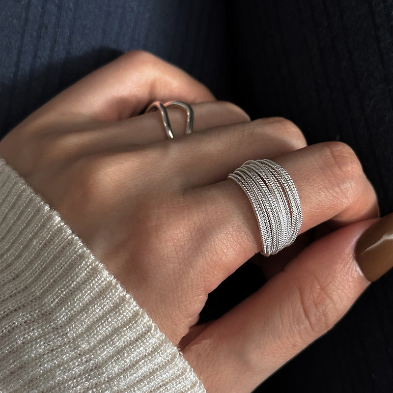 “S925 sterling silver plating” snake bone winding minimalist open ring | men and women with the same ins cool style multi-layer line ring index finger middle finger stacked wear 2025 this year gift